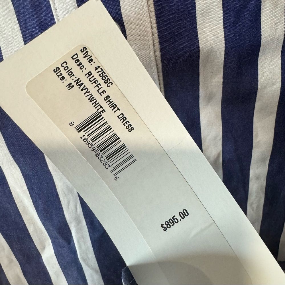 ADEAM Blue and White Striped RUFFLE SHIRT DRESS Top Size M - Picture 9 of 9